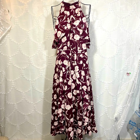 LC Lauren Conrad runway burgundy floral midi dress size 10 - machine washable! - Picture 2 of 10
